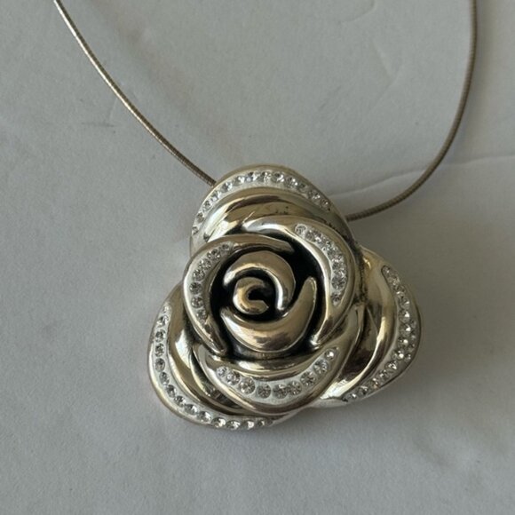 Sterling Silver 925 Omega Necklace with Electroform Rose Flower Pendant - Picture 11 of 14